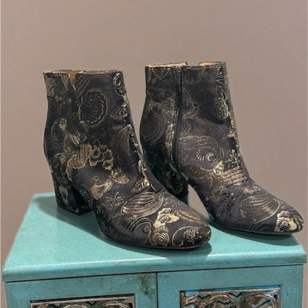 Franco Sarto Black and Gold Booties